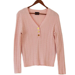 Chaps Pink V-Neck Cable 100% Cotton Sweater - Size M